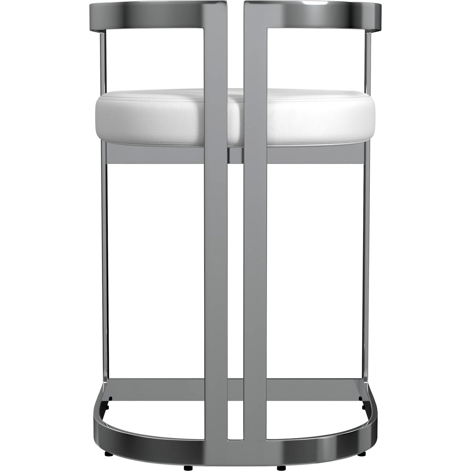 Clarence Dining Stool by Butler Specialty Company. Made from stainless steel, plyboard, foam, faux leather in a modern style.