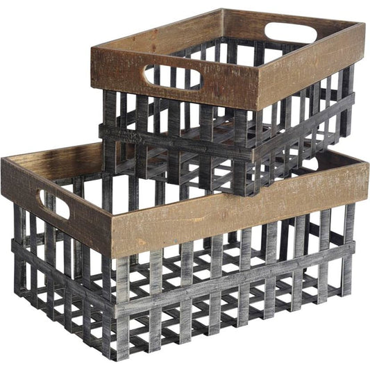 Chartrand Wood Open Crate Style Baskets Set of Two by Mercana in gray, tan. Made from unique in a modern style.