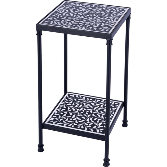 Lana Side Table by Butler Specialty Company in black, white. Made from metal, resin, bone inlay in a unique style.