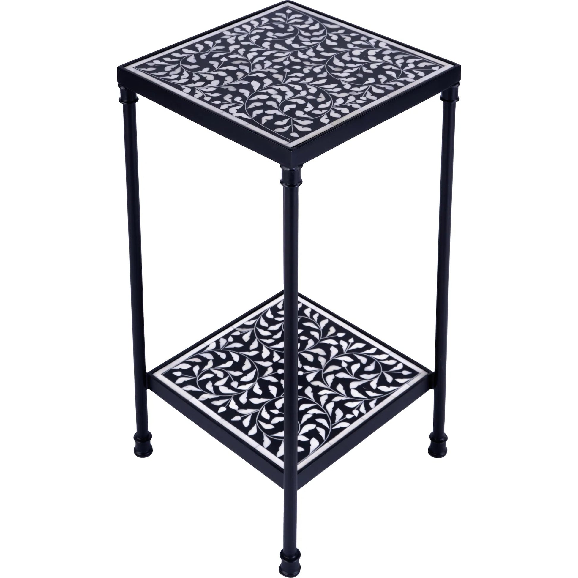 Lana Side Table by Butler Specialty Company in black, white. Made from metal, resin, bone inlay in a unique style.