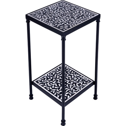 Lana Side Table by Butler Specialty Company in black, white. Made from metal, resin, bone inlay in a unique style.