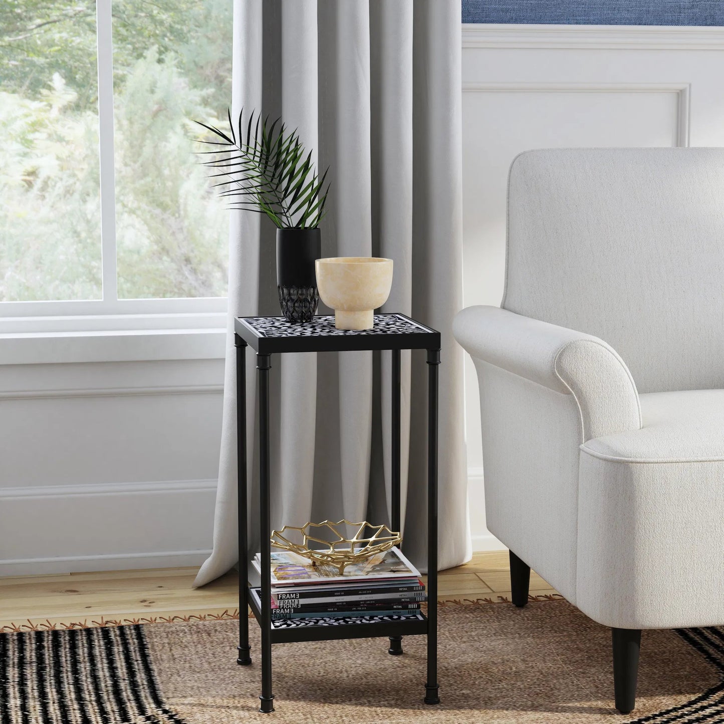 008 SI-2324913 | Lifestyle | Lana Side Table by Butler Specialty Company in black, white. Made from metal, resin, bone inlay in a unique style.