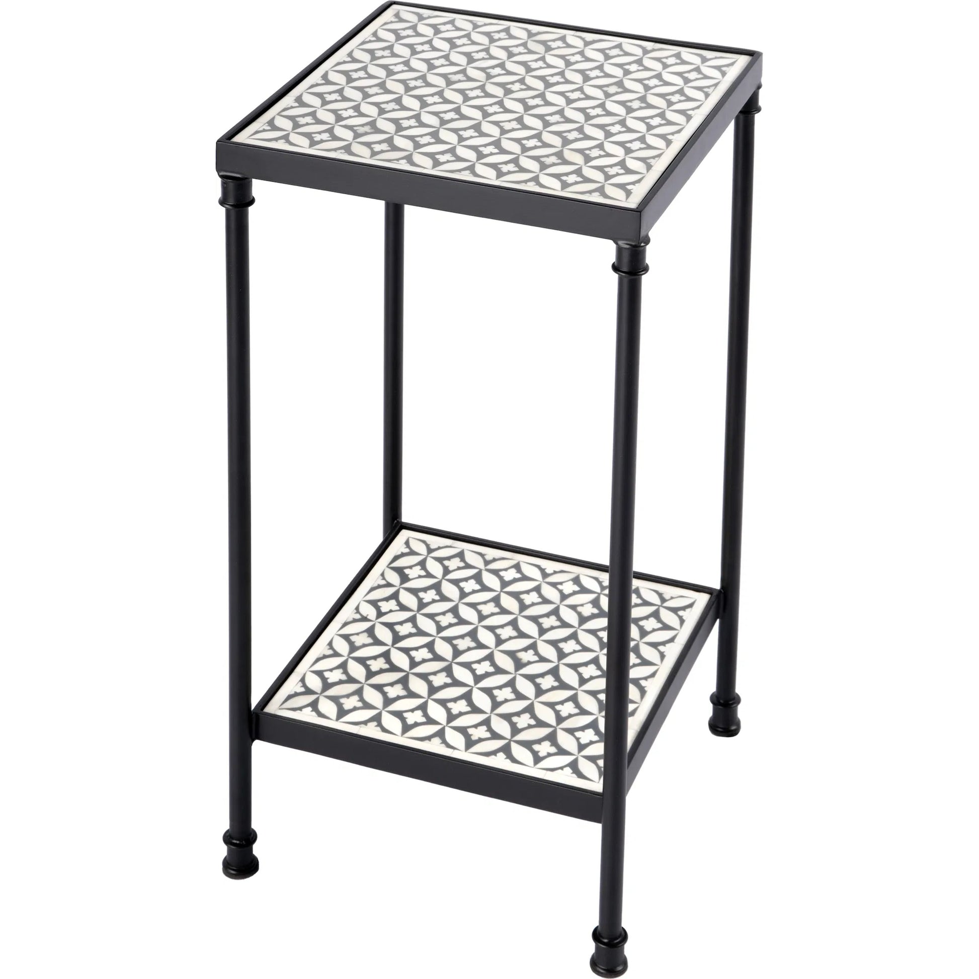 Lana Resin and Bone Inlay Side Table by Butler Specialty Company in gray. Made from metal, resin, bone inlay in a unique style.