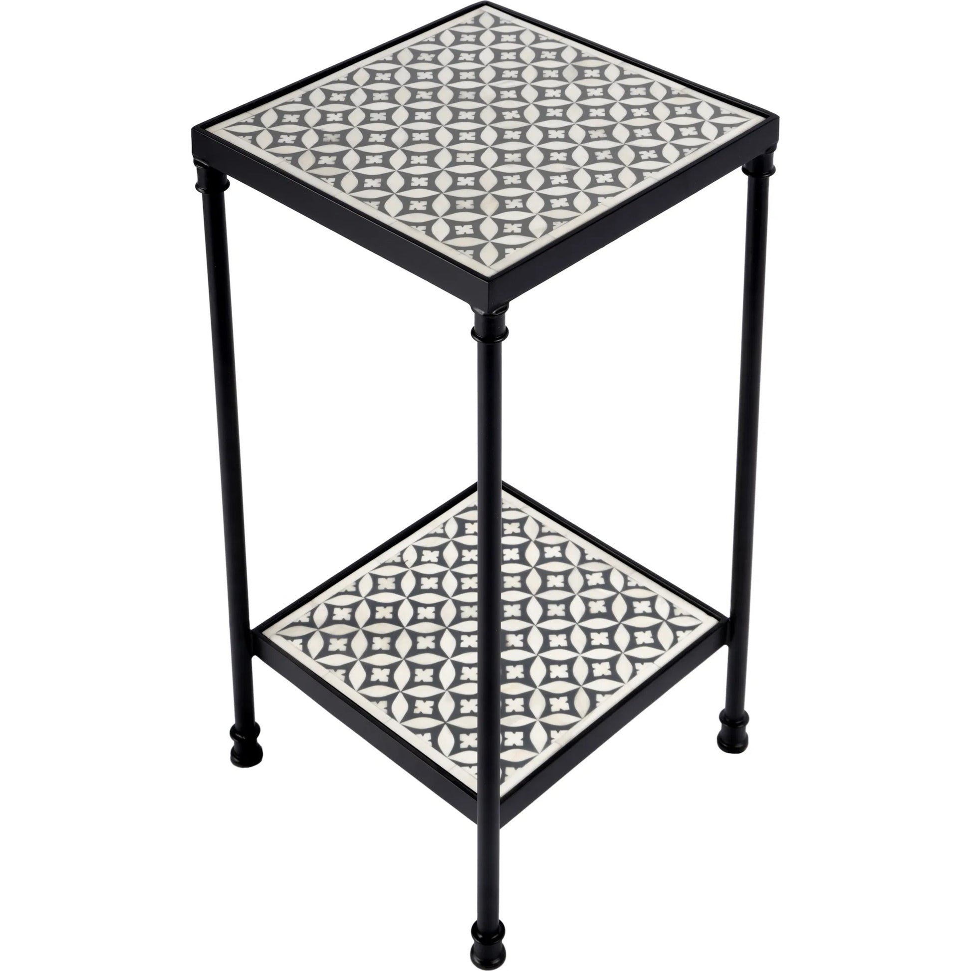 Lana Resin and Bone Inlay Side Table by Butler Specialty Company in gray. Made from metal, resin, bone inlay in a unique style.