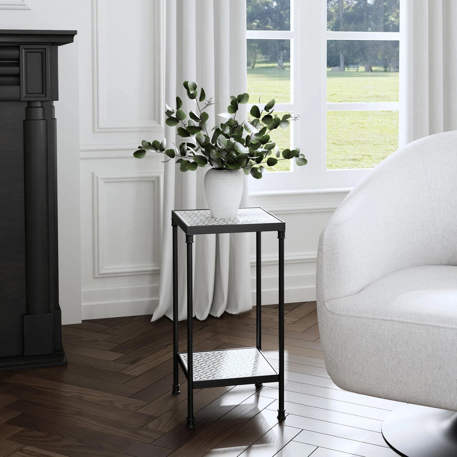 Lana Resin and Bone Inlay Side Table by Butler Specialty Company in gray. Made from metal, resin, bone inlay in a unique style.