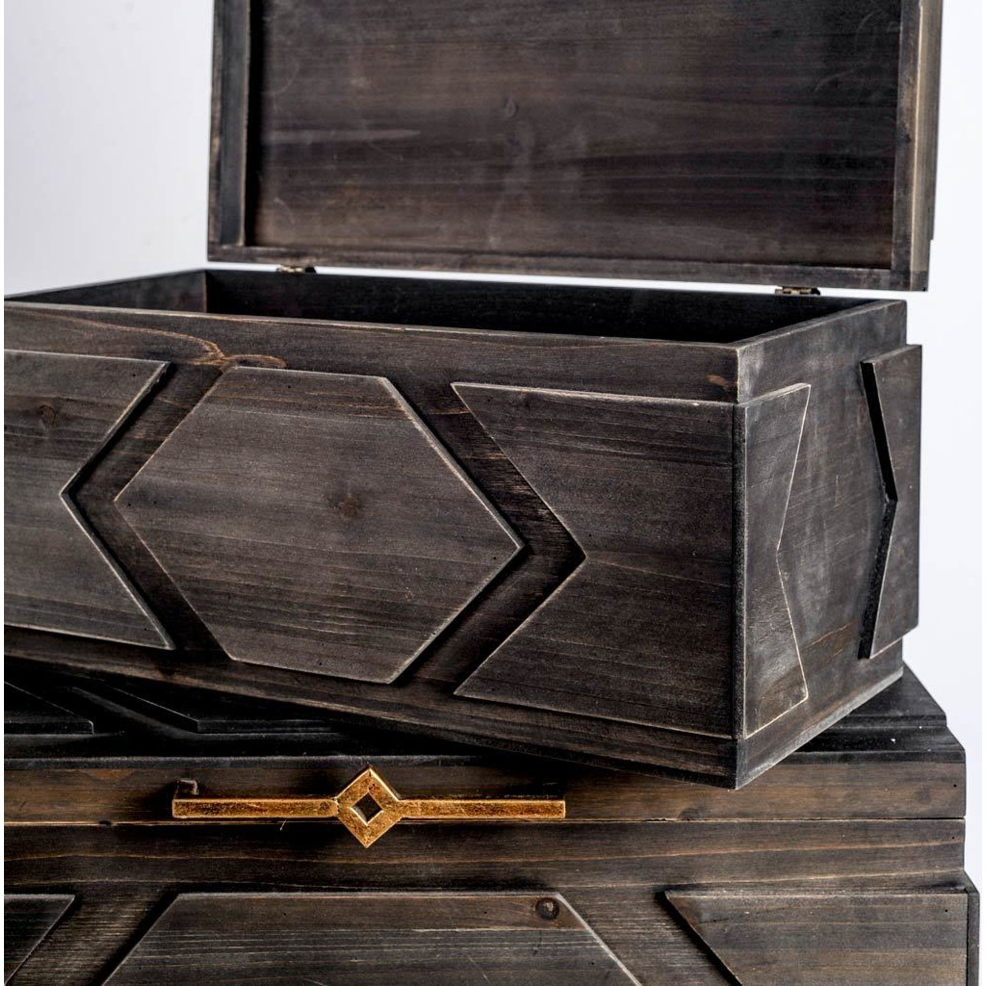 Cassia Wooden Boxes Set of Two by Mercana in brown. Made from unique in a eclectic & global style.
