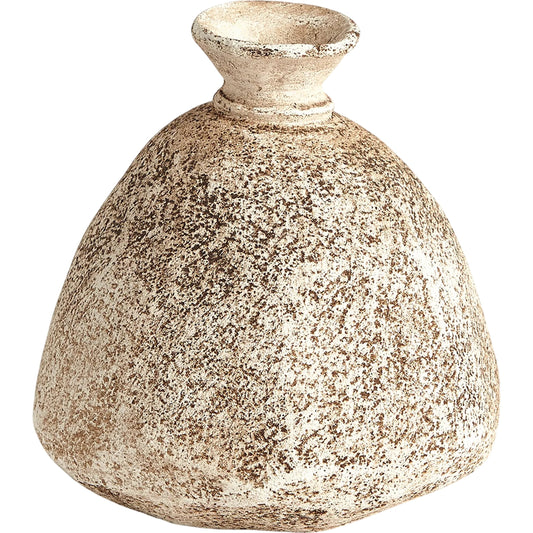 Cinder Wide Bottom Vase by Global Views in sand. Made from ceramic raku in a rustic style.