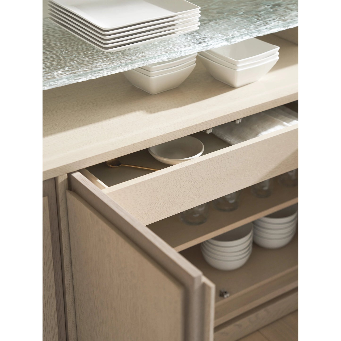006 SI-2136883 | Closeup | Callum Buffet by Tommy Bahama Home in sand drift. Made from unique in a modern style.
