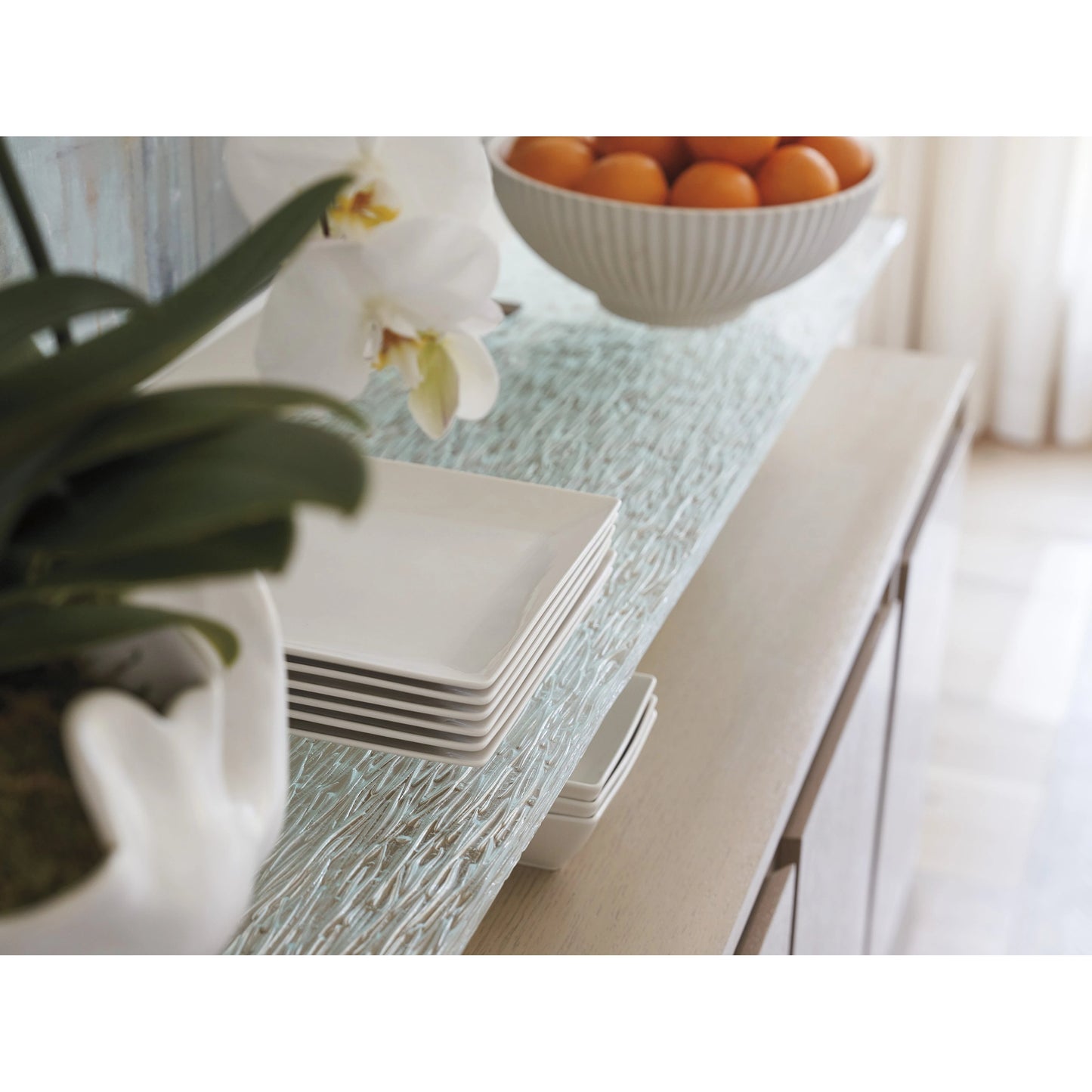 009 SI-2136883 | Closeup | Callum Buffet by Tommy Bahama Home in sand drift. Made from unique in a modern style.
