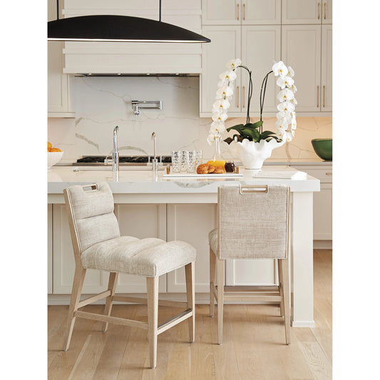 Greer Channeled Upholstered Counter Stool by Tommy Bahama Home in sand drift. Made from unique in a modern style.
