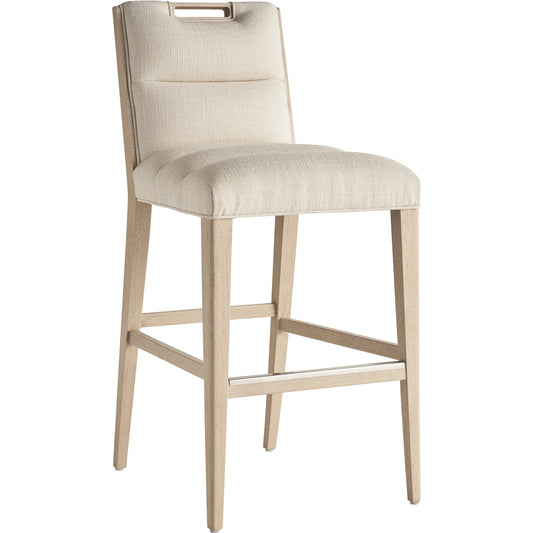 Greer Channeled Upholstered Bar Stool by Tommy Bahama Home in biscayne and sand drift. Made from unique in a modern style.