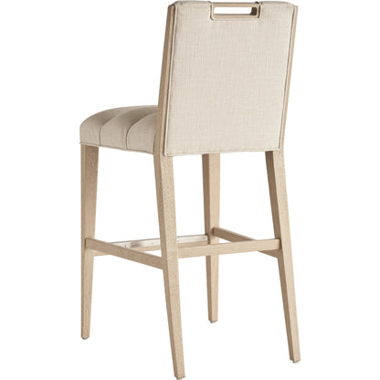 Greer Channeled Upholstered Bar Stool by Tommy Bahama Home in biscayne and sand drift. Made from unique in a modern style.