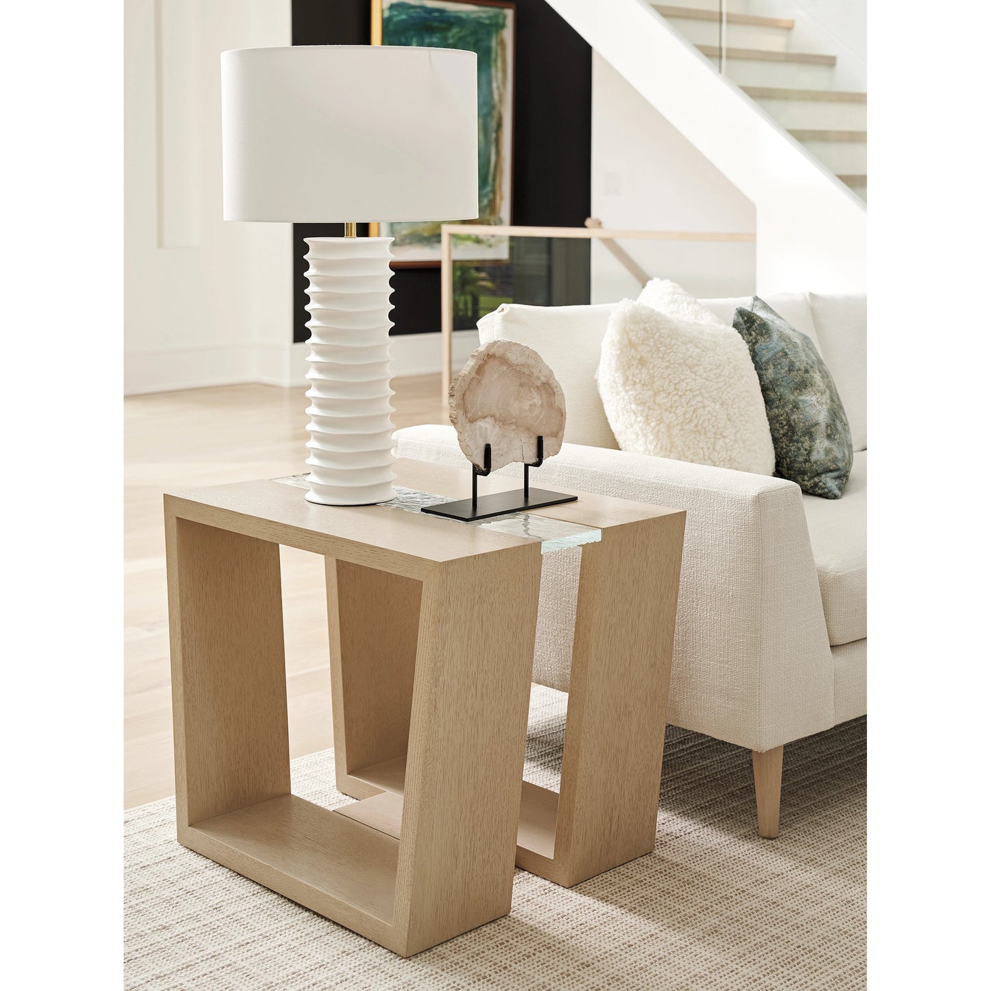 003 SI-2136908 | Lifestyle | Fischer Rectangular Lamp Table by Tommy Bahama Home in sand drift. Made from unique in a transitional style.