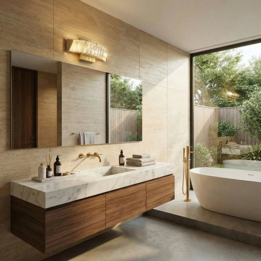 Golden Ratio LED Crystal Bath / Vanity / Wall Sconce by Varaluz in gold. Made from aluminum, crystal in a unique style.