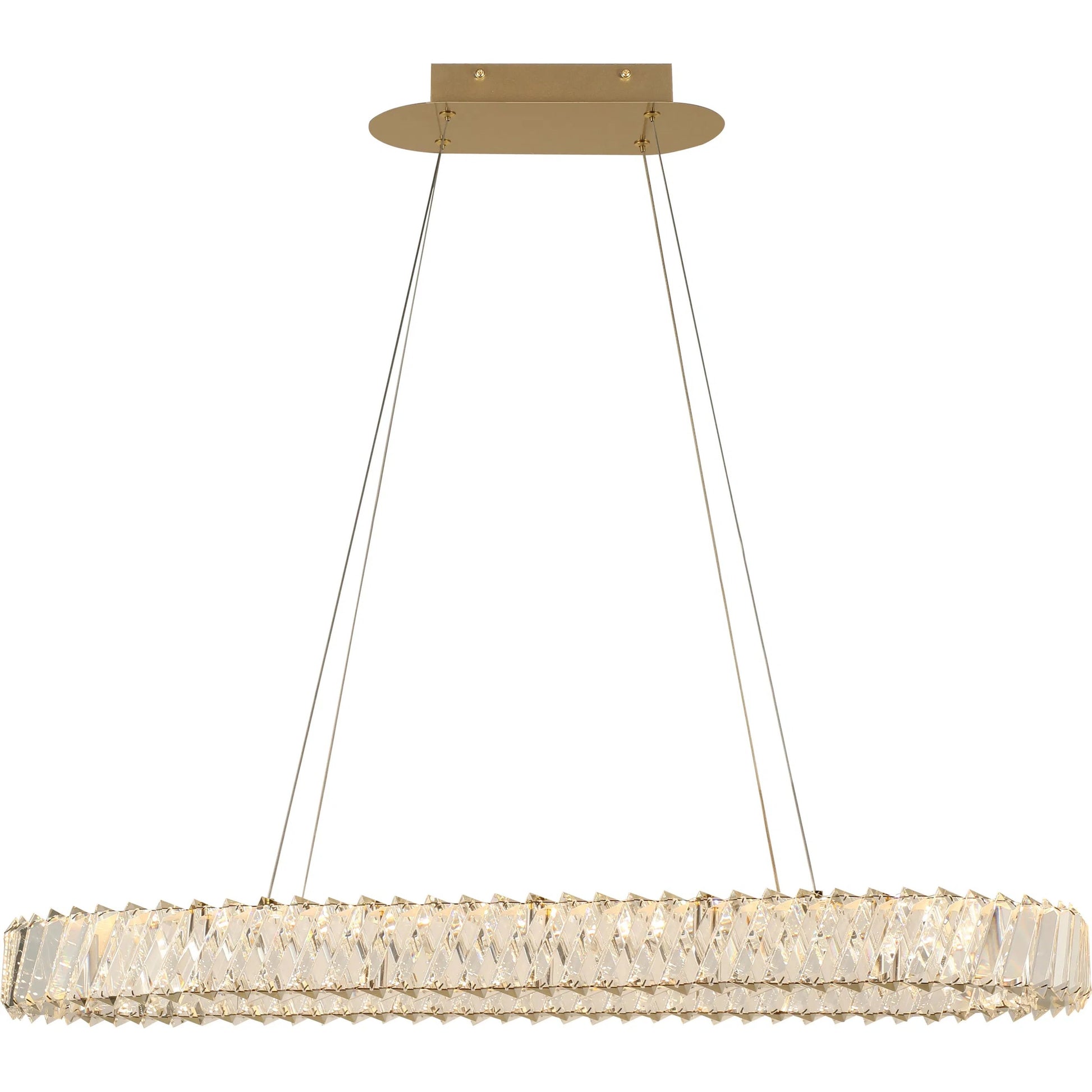 Golden Ratio Oval LED Crustal Pendant by Varaluz in gold. Made from aluminum, crystal in a unique style.