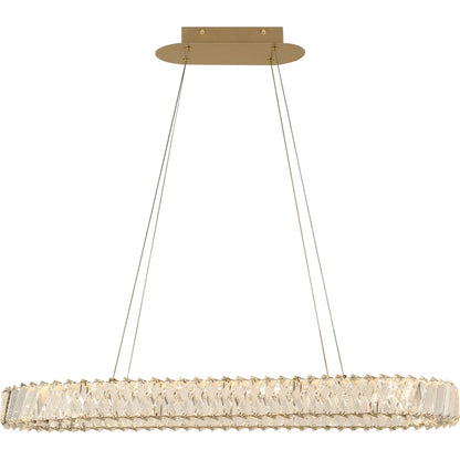 Golden Ratio Oval LED Crustal Pendant by Varaluz in gold. Made from aluminum, crystal in a unique style.