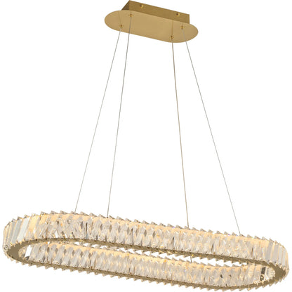 Golden Ratio Oval LED Crustal Pendant by Varaluz in gold. Made from aluminum, crystal in a unique style.