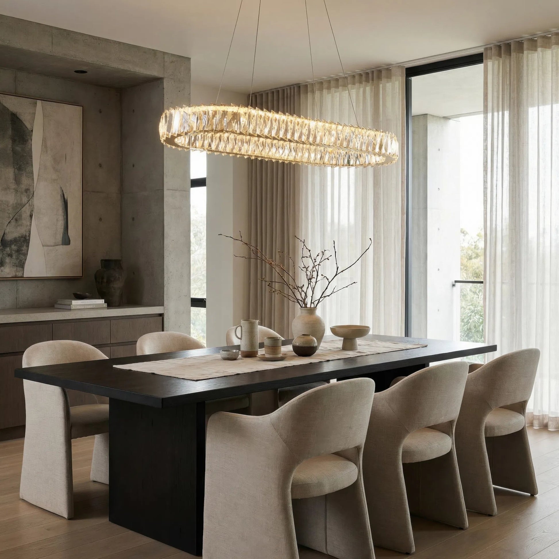 Golden Ratio Oval LED Crustal Pendant by Varaluz in gold. Made from aluminum, crystal in a unique style.