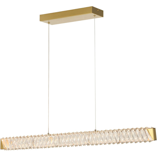 Golden Ratio LED Crystal Linear Pendant by Varaluz in gold. Made from aluminum, crystal in a unique style.