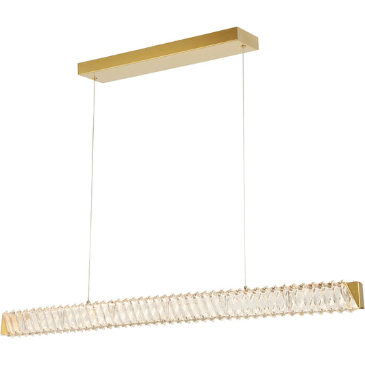 Golden Ratio LED Crystal Linear Pendant by Varaluz in gold. Made from aluminum, crystal in a unique style.