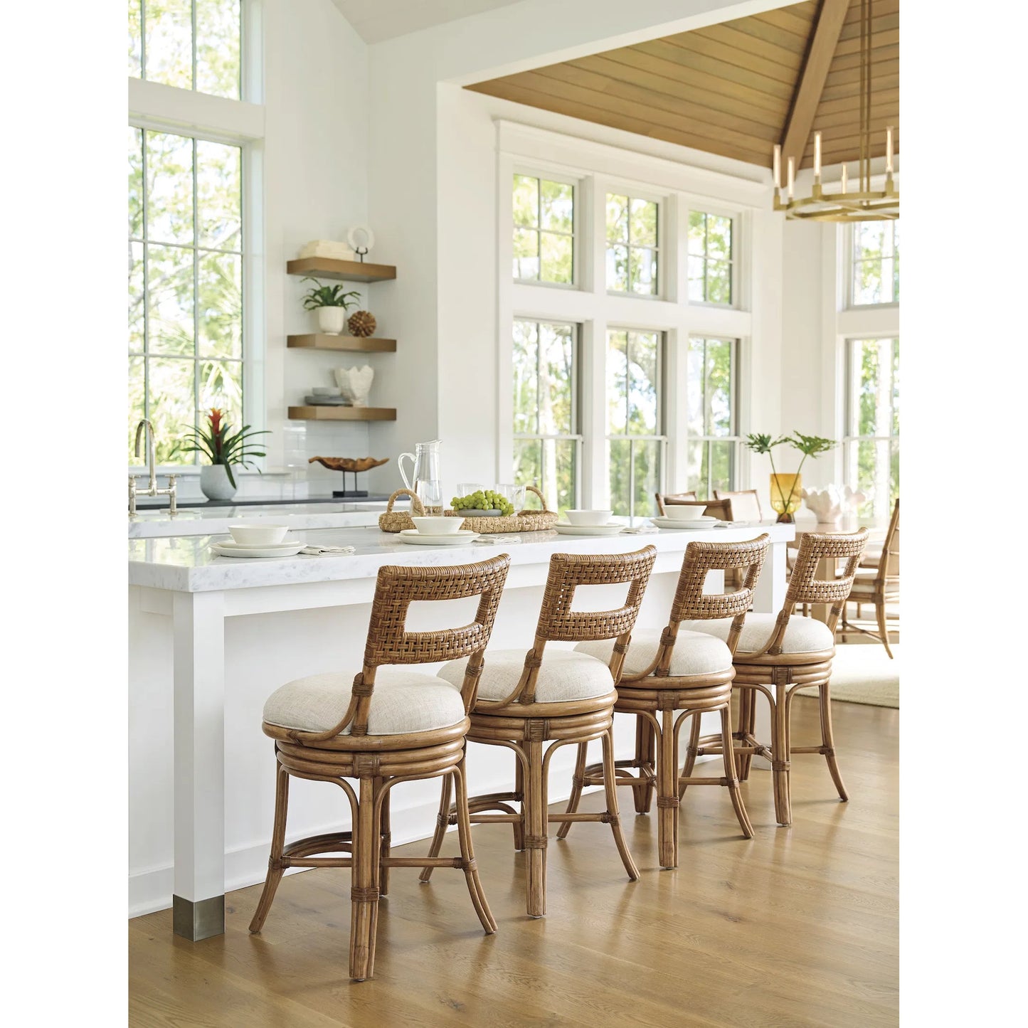005 SI-2243963 | Lifestyle | Bay Harbour Swivel Counter Stool by Tommy Bahama Home in sunwashed. Made from unique in a rustic style.