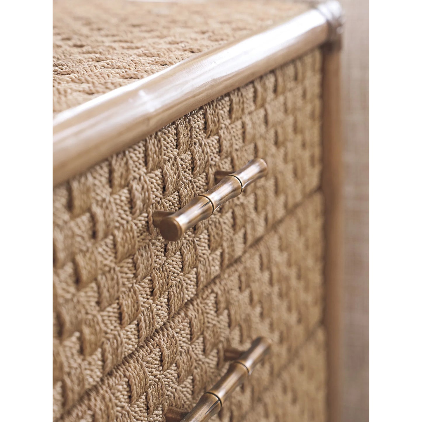 003 SI-2243973 | Closeup | Coral Reef Square End Table by Tommy Bahama Home in sunwashed. Made from unique in a rustic style.