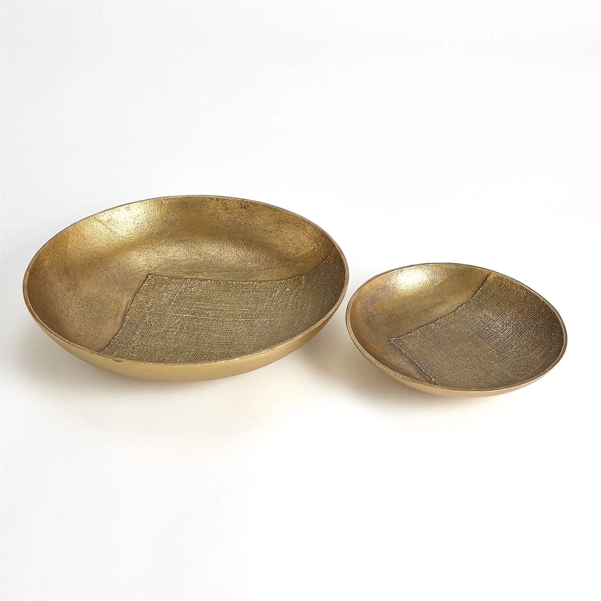 Linen Large Round Tray by Global Views in sand and brass. Made from unique in a modern style.