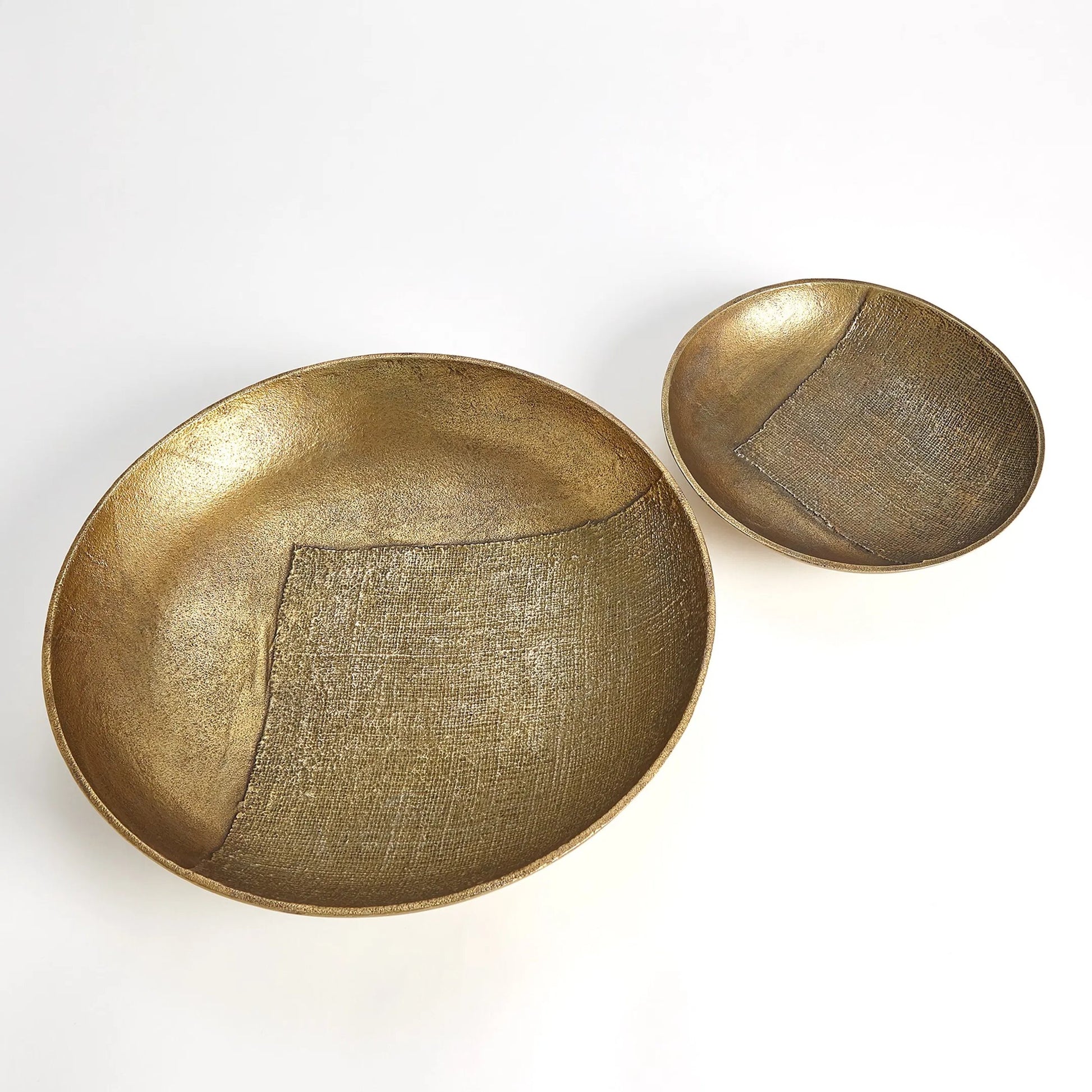 Linen Medium Round Tray by Global Views in sand and brass. Made from unique in a modern style.