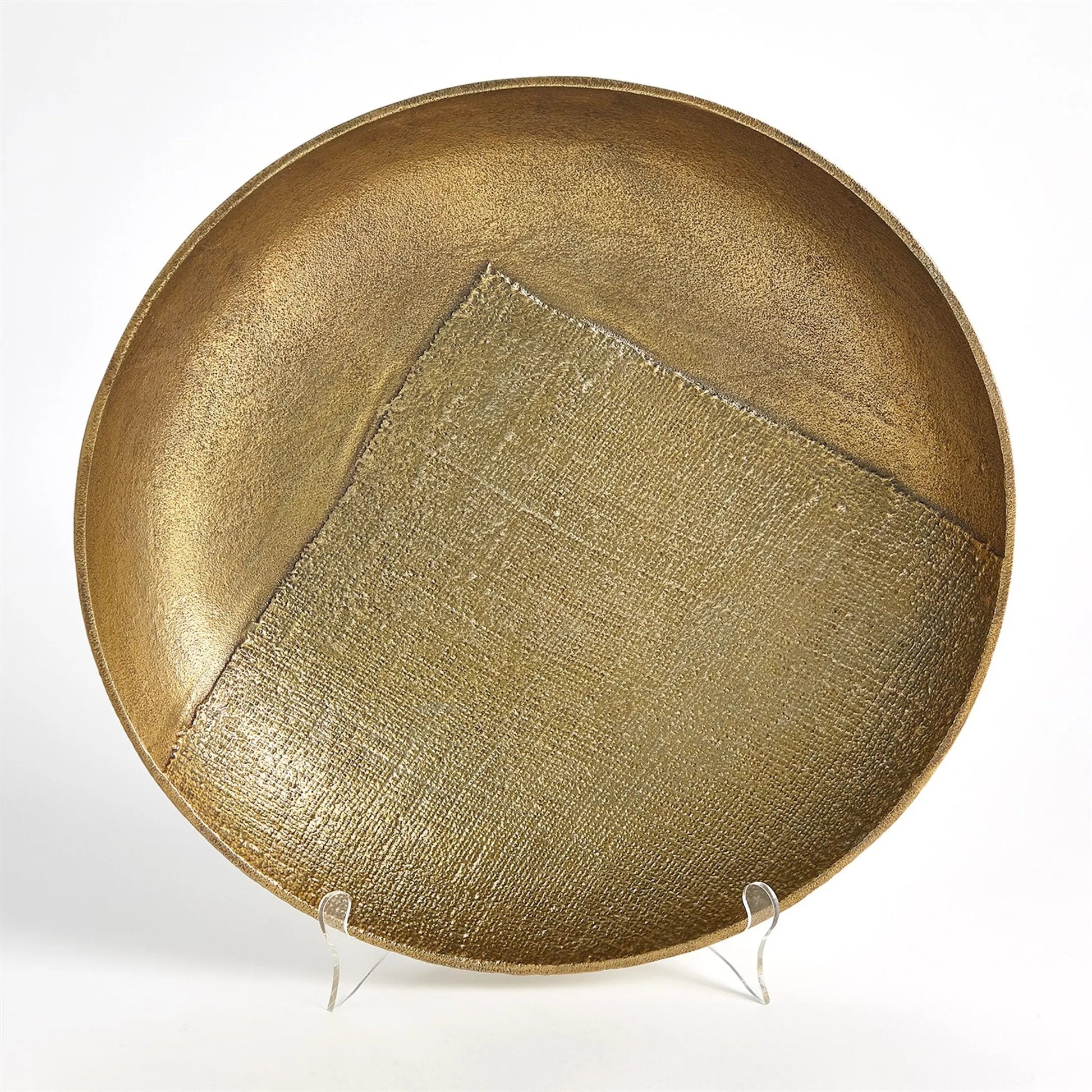 Linen Large Round Tray by Global Views in sand and brass. Made from unique in a modern style.
