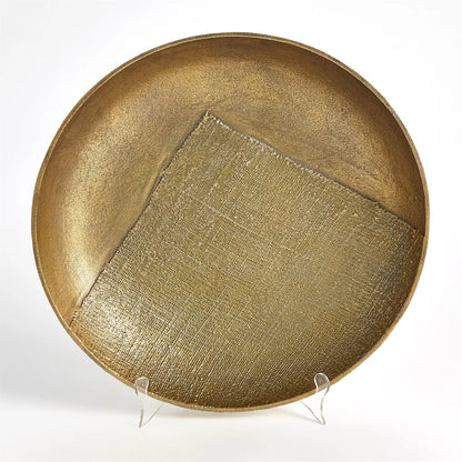 Linen Medium Round Tray by Global Views in sand and brass. Made from unique in a modern style.