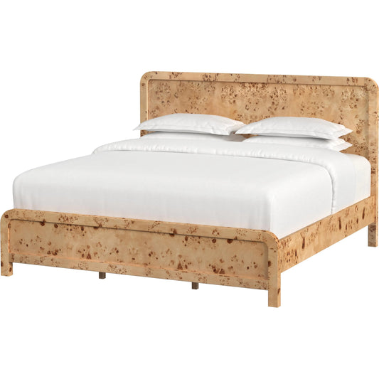 Cora King Burl Panel Bed by Butler Specialty Company in brown. Made from mappa burl veneer, mdf, mindi wood, mix wood in a unique style.