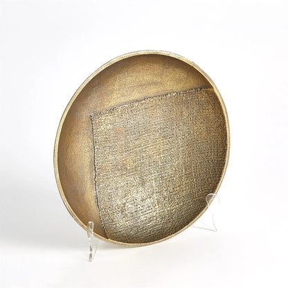 Linen Large Round Tray by Global Views in sand and brass. Made from unique in a modern style.