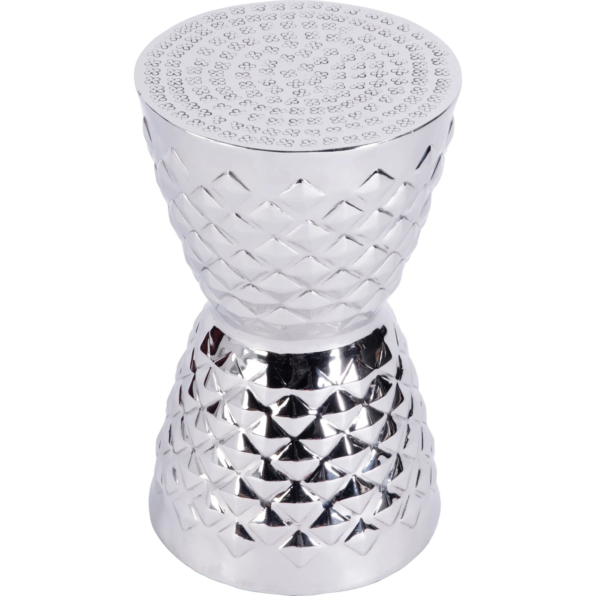 Hudson Drum End Table by Butler Specialty Company in silver. Made from aluminum in a modern style.