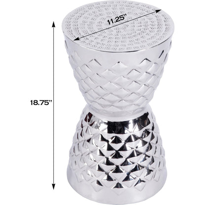 Hudson Drum End Table by Butler Specialty Company in silver. Made from aluminum in a modern style.