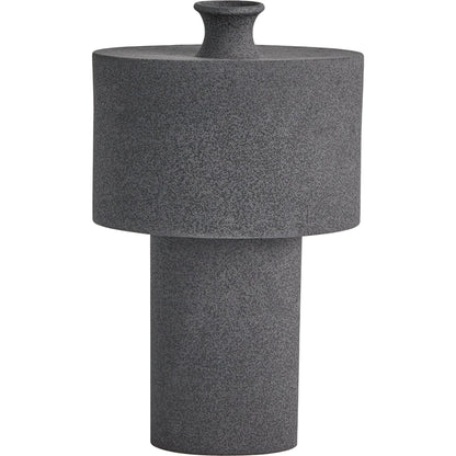 Folk Oval Drum Vase by Global Views in black stone. Made from earthenware in a modern style.