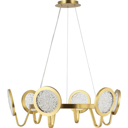 Sherlock 6 Light Pendant by Varaluz in gold. Made from steel, acrylic in a unique style.