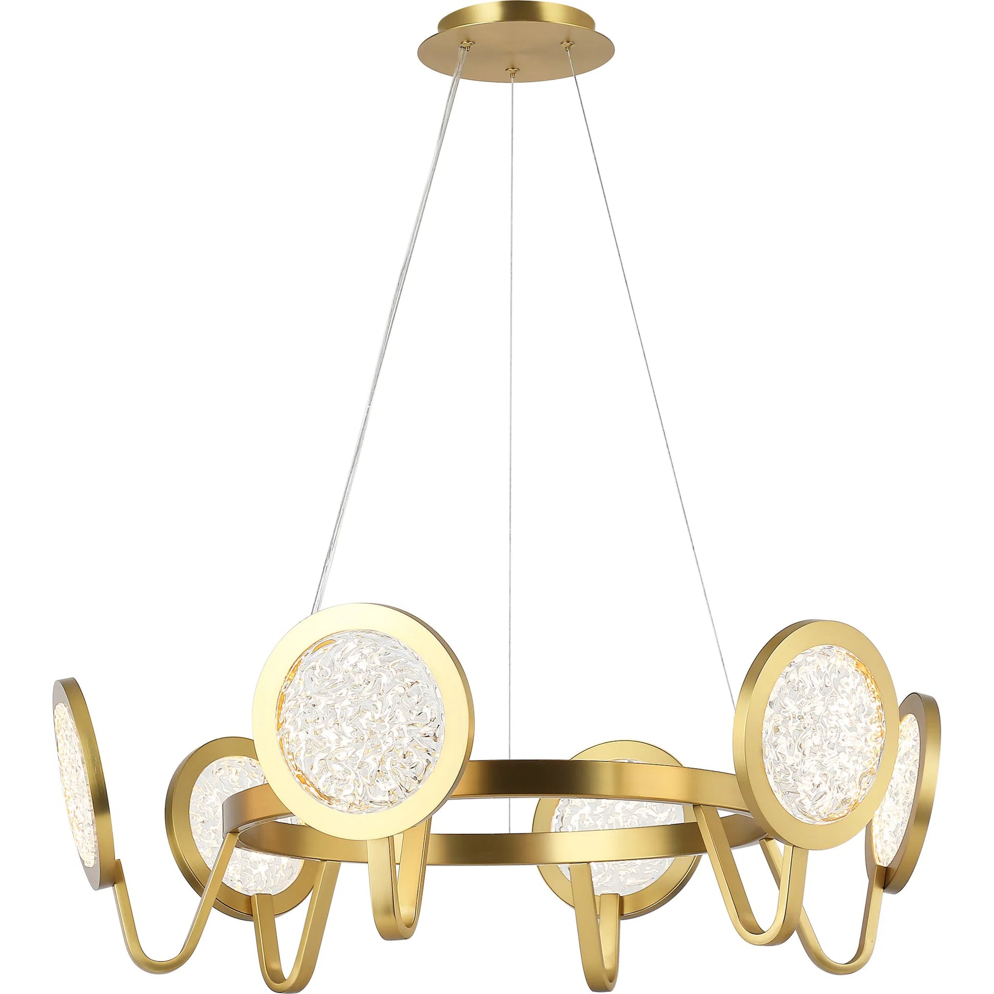 Sherlock 6 Light Pendant by Varaluz in gold. Made from steel, acrylic in a unique style.