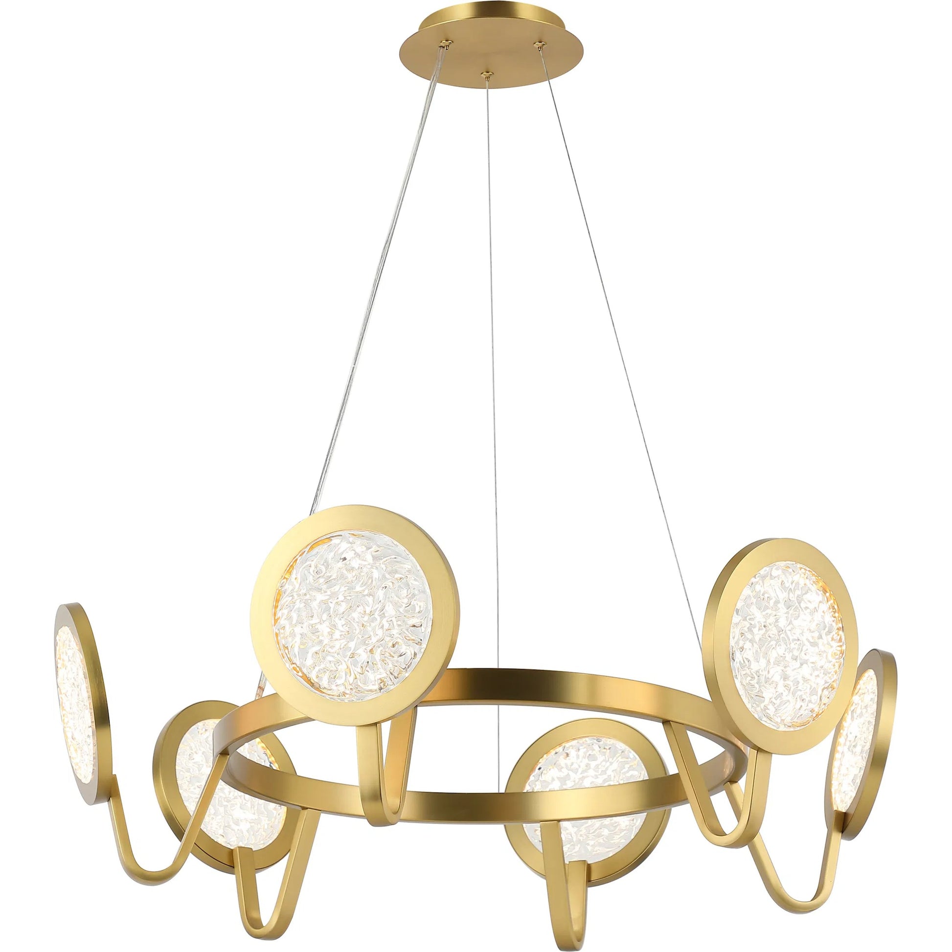 Sherlock 6 Light Pendant by Varaluz in gold. Made from steel, acrylic in a unique style.