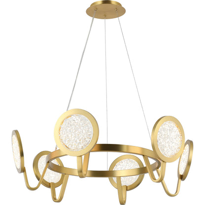 Sherlock 6 Light Pendant by Varaluz in gold. Made from steel, acrylic in a unique style.