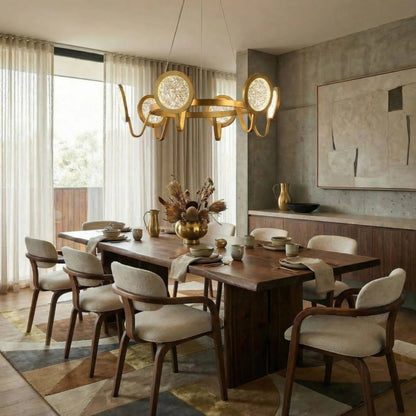 Sherlock 6 Light Pendant by Varaluz in gold. Made from steel, acrylic in a unique style.