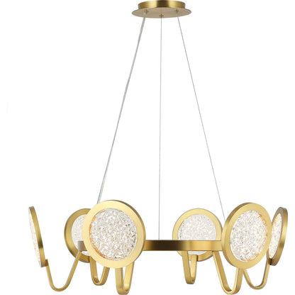 Sherlock 6 Light Pendant by Varaluz in gold. Made from steel, acrylic in a unique style.