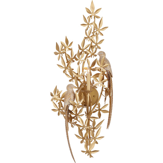 Aviary Wall Sconce by Currey and Company in swedish gold. Made from wrought iron, composite in a unique style.