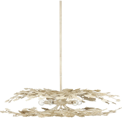 Maidenhair Cream Semi-Flush Mount by Currey and Company in antique pearl. Made from wrought iron in a modern style.