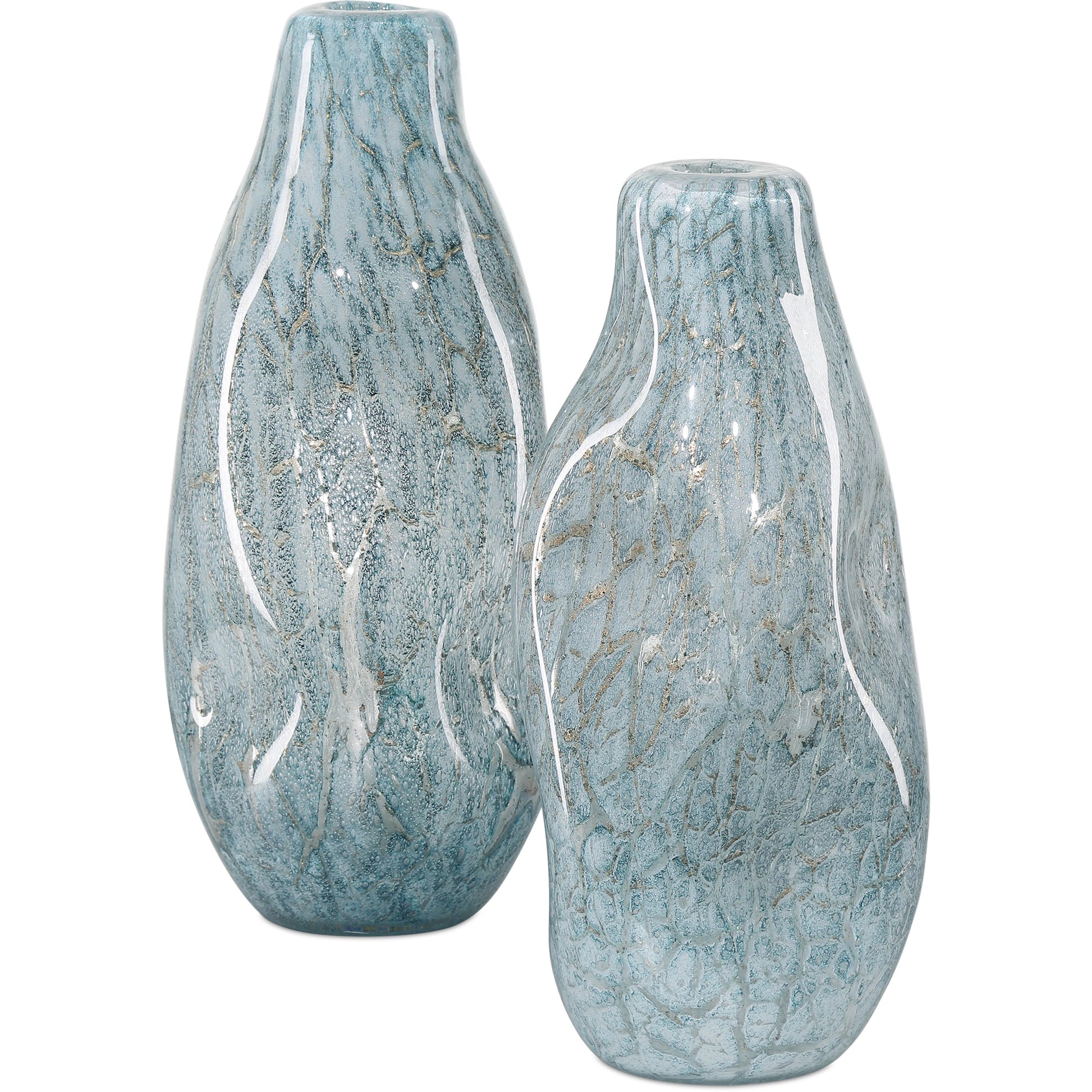 Tyne Vase by Currey and Company in pale blue, gold. Made from glass in a modern style.