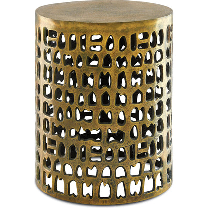 Alvar Accent Table by Currey and Company in antique gold. Made from cast aluminum in a eclectic & global style.