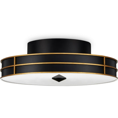 Fielding Flush Mount by Currey and Company in satin black, contemporary gold, sugar white. Made from wrought iron, acrylic diffuser in a modern style.