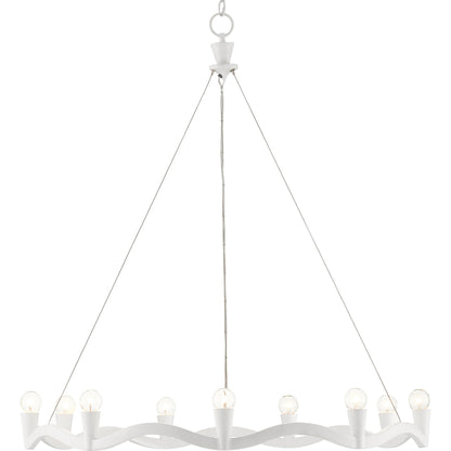 Serpentina Chandelier by Currey and Company in antique black. Made from wrought iron, air craft cable in a modern style.