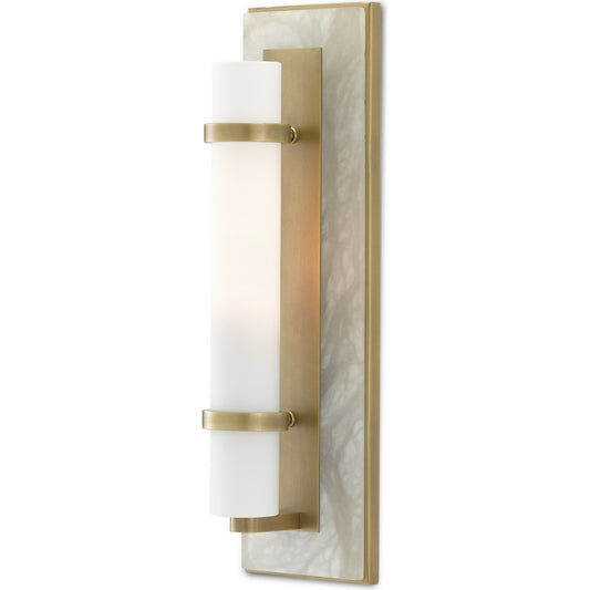 Bruneau Wall Sconce by Currey and Company. Made from alabaster, steel, glass in a modern style.