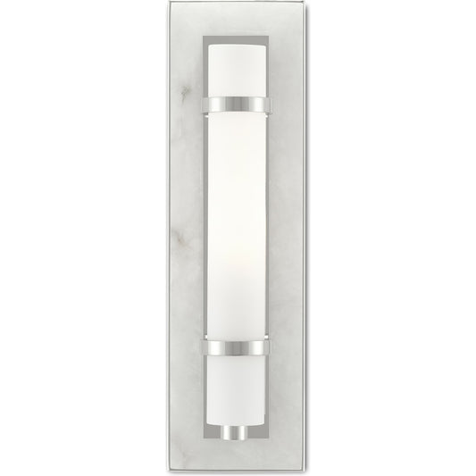 Bruneau Wall Sconce by Currey and Company. Made from alabaster, steel, glass in a modern style.