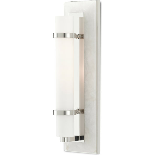 Bruneau Wall Sconce by Currey and Company. Made from alabaster, steel, glass in a modern style.